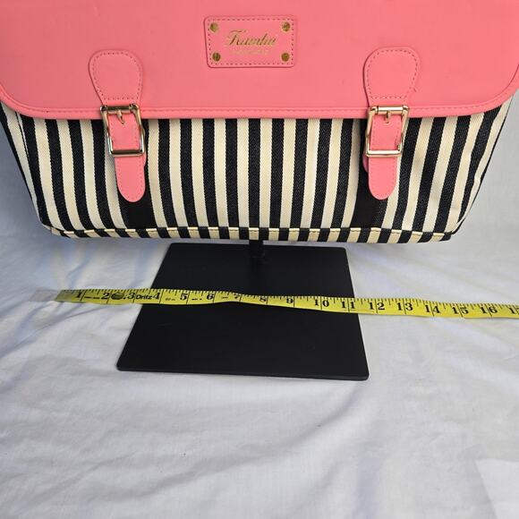 Kamliu Laptop Messenger Bag Pink w/ Black & Off White Stripes 16" x 12" x 2.5" - Picture 12 of 14
